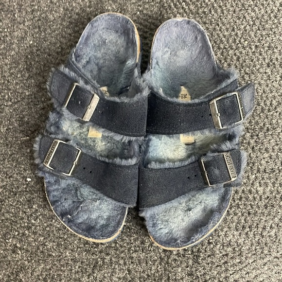 Birkenstock Blue Sandals Fur lined Size 36/ 6-6.5 - Picture 3 of 6